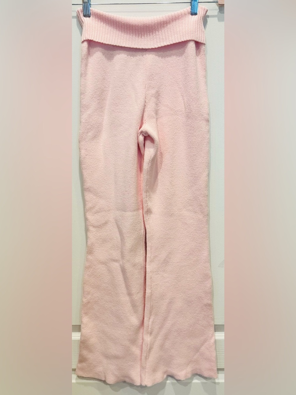 MOON & MADISON Cotton Blend Light Pink Foldover Waist Sweater Pants Flare Leg XS